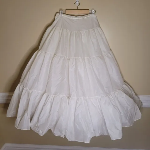 Vintage 80s Bridal Crinoline Petticoat White Tiered Maxi Ball Gown Slip Medium