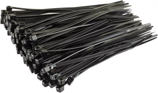 200x Cable Zip Tie 300mm x 4.8mm Black Nylon Strong Heavy Duty Self Lock Wrap