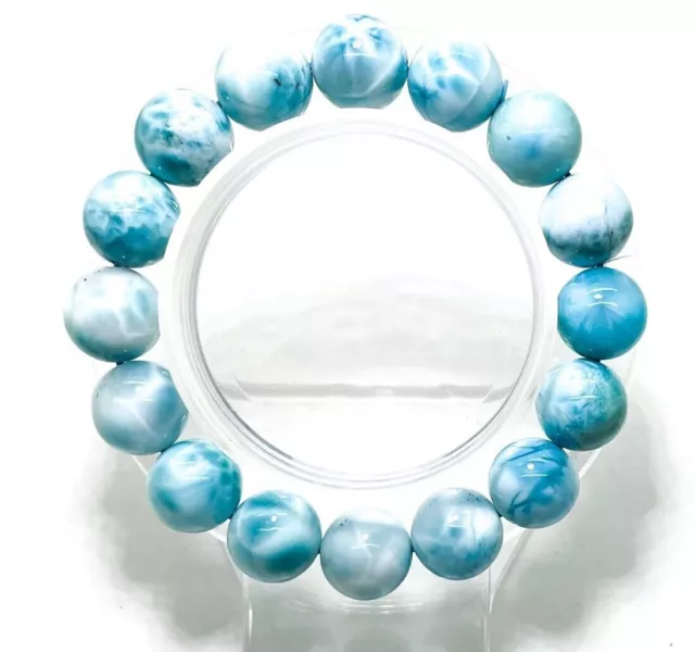 Pulsera elástica con cuentas de larimar natural genuina de alta calidad AAA PGB212 2