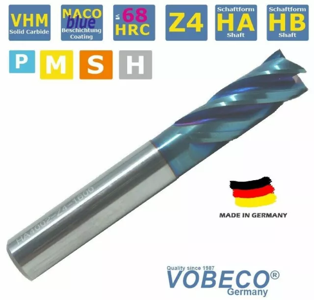 VHM HPC SCHAFTFRÄSER Z4   3 - 20 mm 35/38° Drall ~68HRC VOBECO Germany