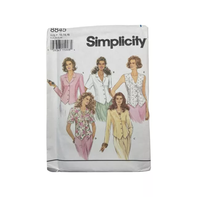 8845 Simplicity Princes Costura Blusa Top Patrón de Costura Talla 12-16 Sin Cortar