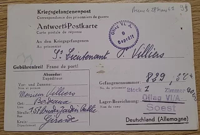 Zensur Karte Lager Oflag VI A Soest Kriegsgefangenenpost POW (35