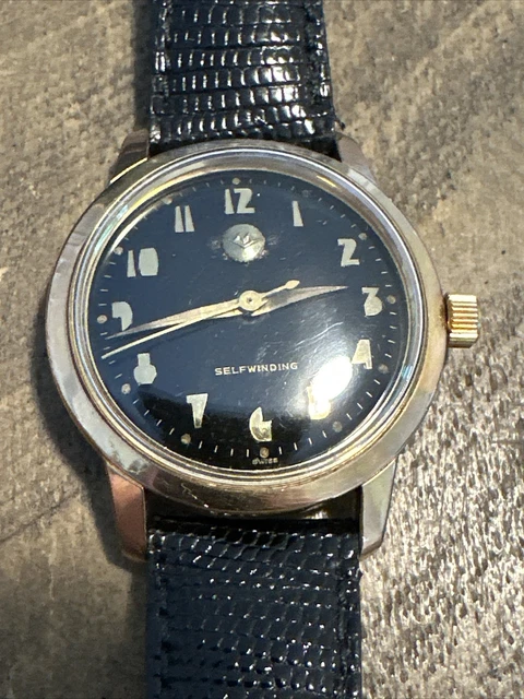 Orologio da uomo vintage Movado carica automatica 28J Kingmatic, oro con quadrante nero funzionante