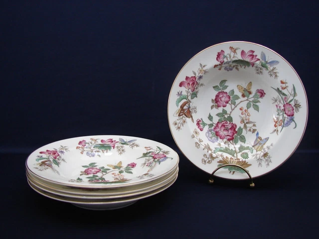 Set of 5 Wedgwood CHARNWOOD 8" Rimmed Soup Bowls Gold Trim