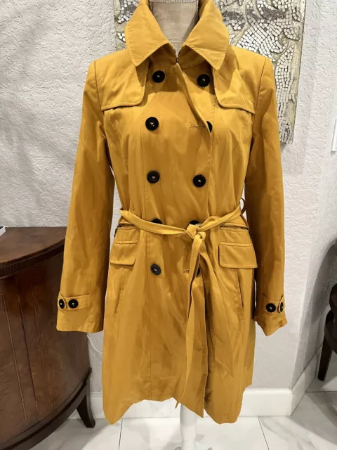 DKNY Belted Long Trench Coat Jacket Mustard Yellow Women's Size M