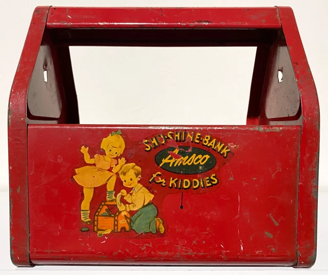 Vintage Red Metal Kidd-E-Shu-Shine Bank for Kiddies by Amsco Box Caddy Shoe
