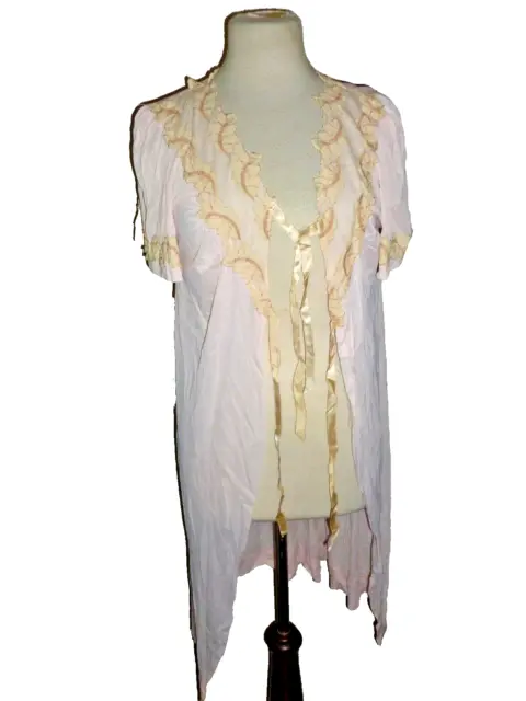 VINTAGE PINK LACE Nightgown Nylon Robe Short Peignoir S Small $7.80 ...