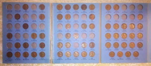 60 Coins Partial Set 1909 - 1940 (#A) in Used Lincoln Wheat Cent Penny Album
