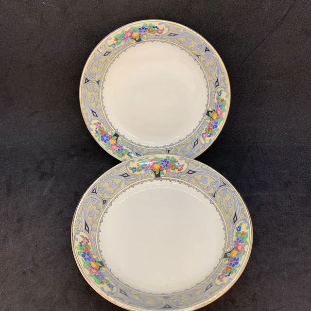 F. Winkle and Co.  WIK4 Flowers in Urn, Blue Scrolls, Yellow Band Berry bowls