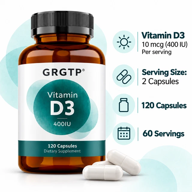 VITAMIN D3 CAPSULES 120pcs - 400 IU Cholecalciferol Bone & Immune ...