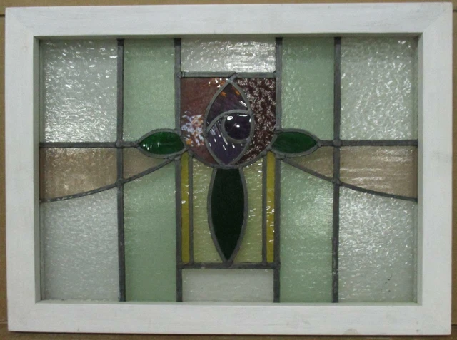 MIDSIZE OLD ENGLISH LEADED STAINED GLASS WINDOW. Abstract Rose 26.75" x 19.75"