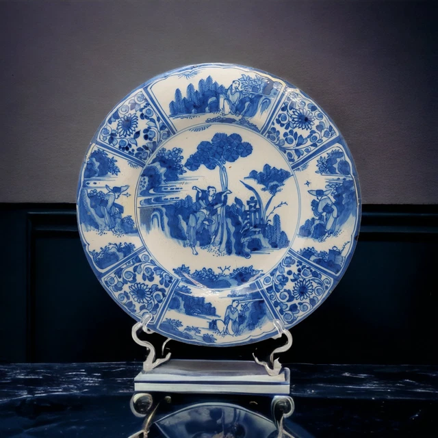 Antique Delft Chinoiserie Chinese Kangxi Plate 18th Century English Dutch 15"