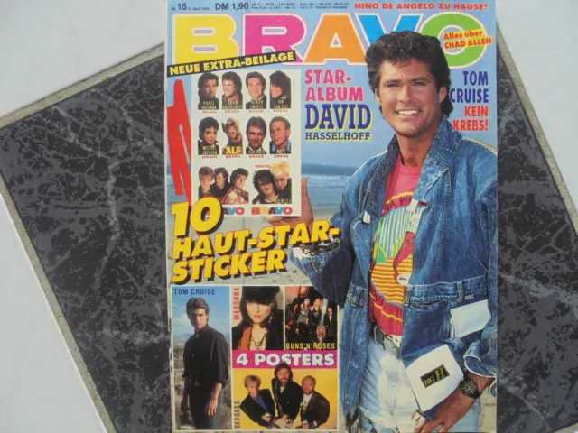 BRAVO 16/1989 TB:David Hasselhoff u. Staralbum/Madonna/Tom Cruise/Guns'n Roses!