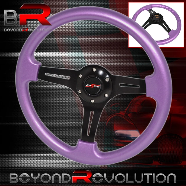 Godsnow Steering Wheel Purple Black Center Streak 6 Bolt Hole 350mm Deep Dish