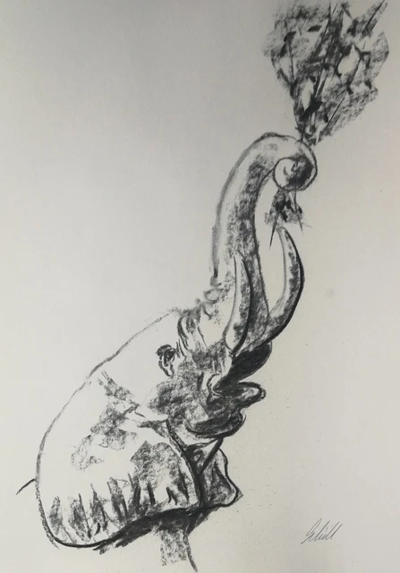 KOHLEZEICHNUNG ORIGINAL ZEITGENÖSSISCHE Kunst Zeichnung Tier Elefant