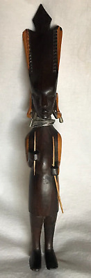 Vintage Hand Carved Wooden Figurine African Tribal 15" Woman Statue Art Decor