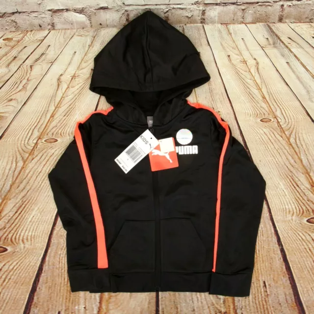 Puma Boys Youth Designer Track Jacket W/Hood Size 5 Zip Front Black/Orange