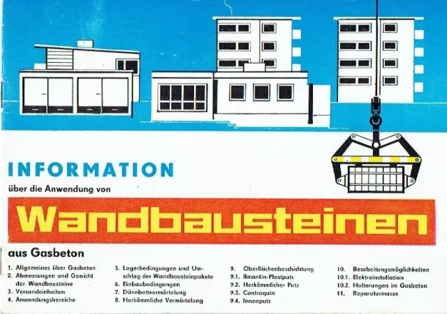 VEB Betonwerke Lausig Information über Anwendung Wandbausteine Gasbeton DDR 1973
