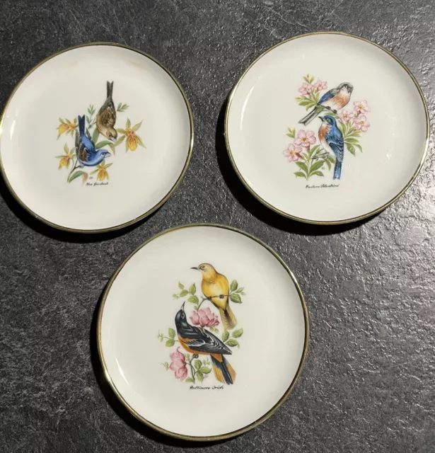Vintage Bareuther Waldsassen Bavaria Germany - Set Of 3 Bird Plates Coasters 3.5