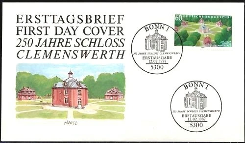 BRD 1987: Schloß Clemenswerth! FDC der Nr. 1312 mit Bonner Sonderstempeln! 1904