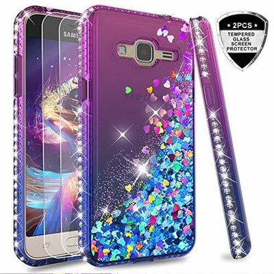 KunyFond Custodia Compatibile Samsung Galaxy J3 2016/J3 2015 Cover Silicone Tpu Morbida Gel Bling Glitter Paillettes Colorato Modello Design Trasparente Fiore Copertura Skin Flexible Bumper,Ciliegio 