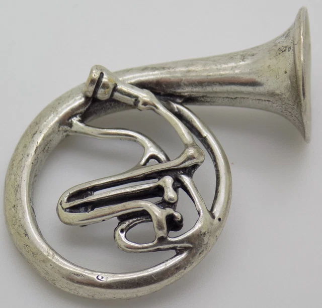 Vintage Italian Handmade Genuine Silver French Horn LARGE Miniature Figurine