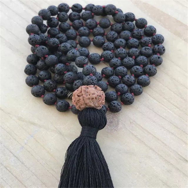 8mm volcanic stone Vajra Bodhi tassel 108 beads Mala necklace Reiki Wristband