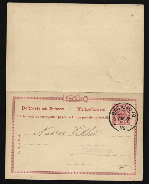 H666) DOA Deutsch-Ostafrika Kolonie GA Ganzsache P4 Stempel BAGAMOYO