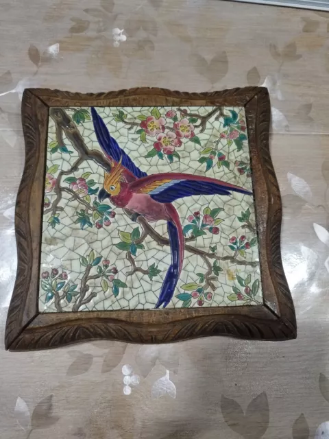 Dessous De Plat Jules Vieillard Bordeaux Perroquet Oiseau Émaux Style Longwy