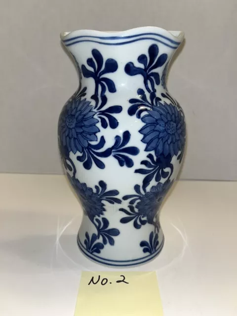 Blue & White Porcelain Wall Pocket Vase 9" Tall Flower Floral Design