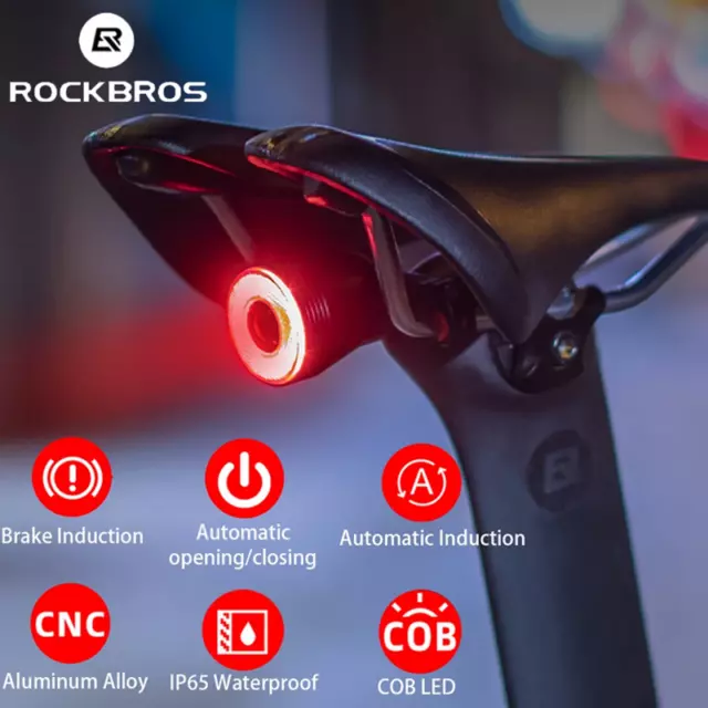 Luz trasera LED impermeable para bicicleta Rockbros con detección de freno automático luz trasera para bicicleta 2