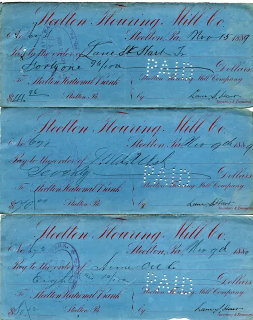 Lot Steelton Flouring Mill Steelton Pennsylvania Drafts Signed By Sec-Treas 1889