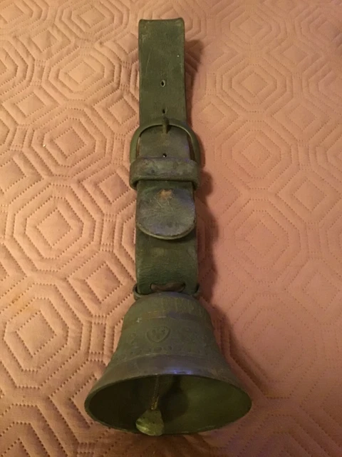 Antique Swiss Casted Bronze Cow Bell With Leather Strap Ca. 1900