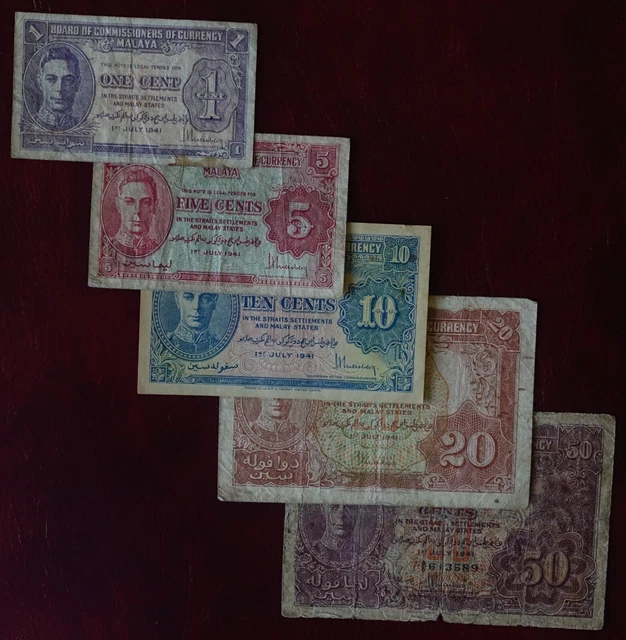 5x 1941 BRITISH MALAYA government of | 50c 20c, 10c, 5c, 1c | Straits Settlement