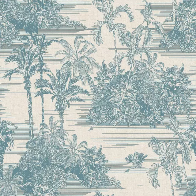 Muriva Eden Tropical Toile Wallpaper Jungle Palm Trees - Blue M37311