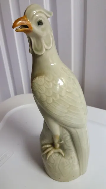 Vintage Chinese Porcelain Celadon Glaze Bird Figurine 10" with Markings on Base
