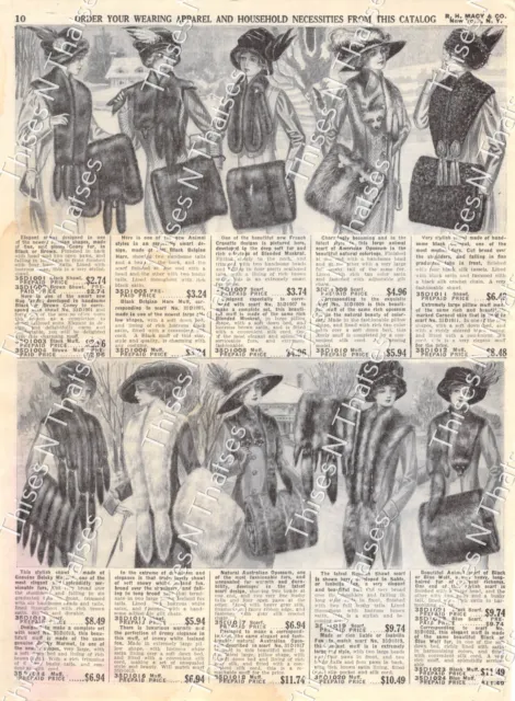 Vtg Paper Ad Women's Fur Shawls Muffs Trapper Opossum Fashion Macy's 1911