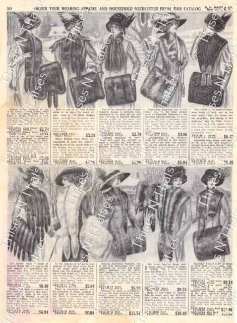 Vtg Paper Ad Women's Fur Shawls Muffs Trapper Opossum Fashion Macy's 1911