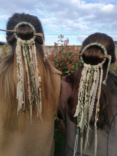 Blonde Hair Extensions on Ring Loop Barrette | Dreads Braids Dreadlocks | Green