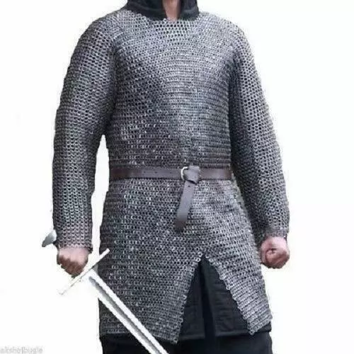 Flat Riveted With Flat Warsher Chainmail Shirt 9 mm Medium Size Full Sleeve