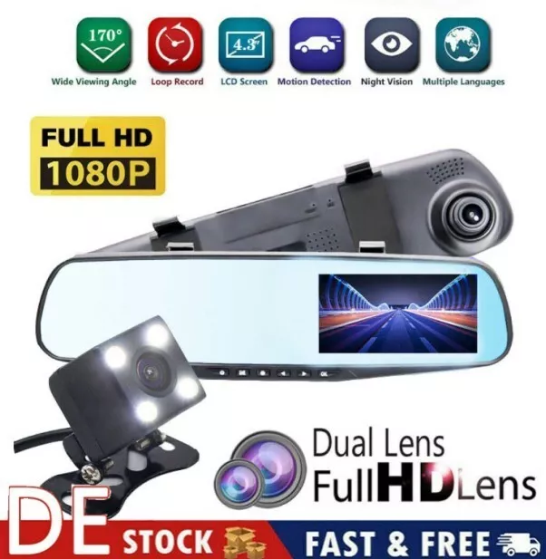 Dual Lens Dashcam Kamera HD——Auto 1080P Rückspiegel DVR Rückfahrkamera 170°