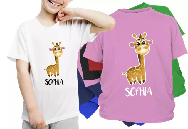 PERSONALISED KIDS Giraffe T-SHIRT Boys, Girls  ANY NAME  BIRTHDAY GIFT Present