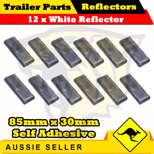 12 x White 85mm x 30mm Self Adhesive Reflectors-Superior Trailers