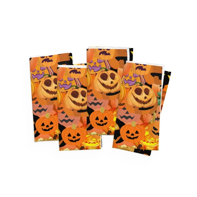 Cloth Napkins - Set of 4 - Cute Jack-O-Lanterns Pattern
