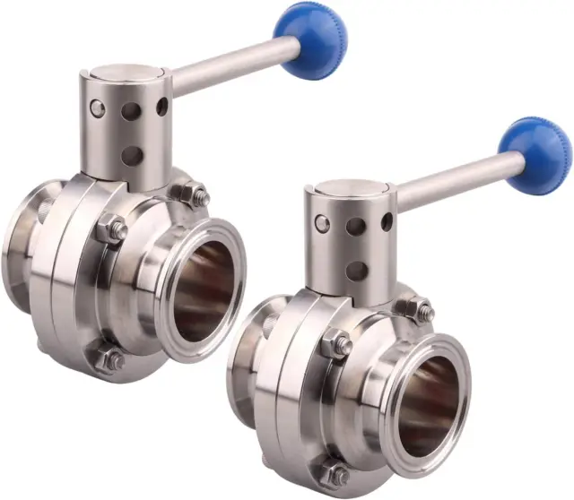 2 Pack 1.5 Inch Tri Clamp Sanitary Butterfly Valve with Pull Handle Stainless St
