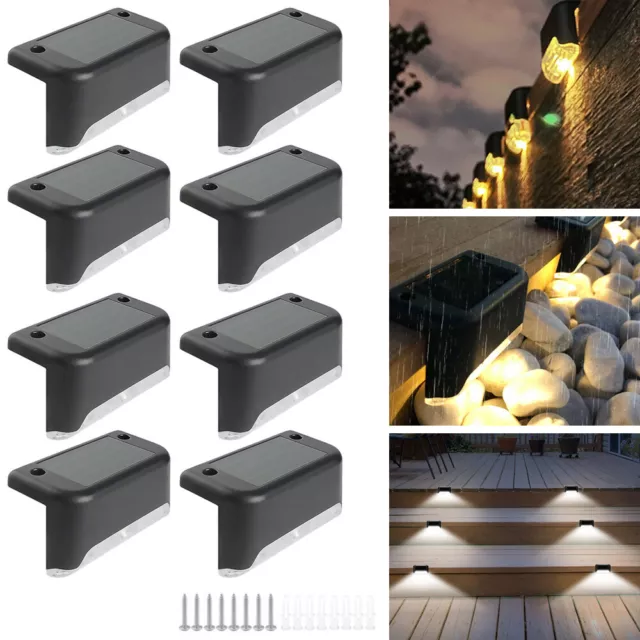 4/8x Colourful LED Solar Powered Fence Wall Lights Garden Step Path Decking Lamp