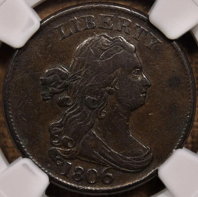 1806 C.4 Lg 6 w/Stem Bust Half cent, NGC VF25 BN, rotated diesDavidKahnRareCoins