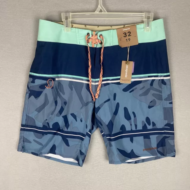 NWT Patagonia Stretch Planing Boardshorts 19" Men's Teal Camo Size 32 $79