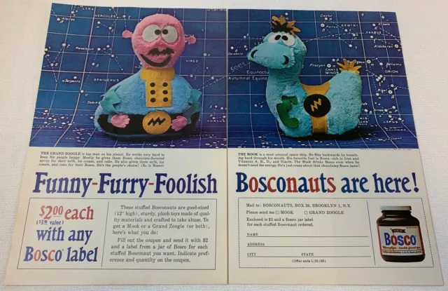 1964 two page ad ~ FUNNY FOOLISH BOSCONAUTS ~ Bosco