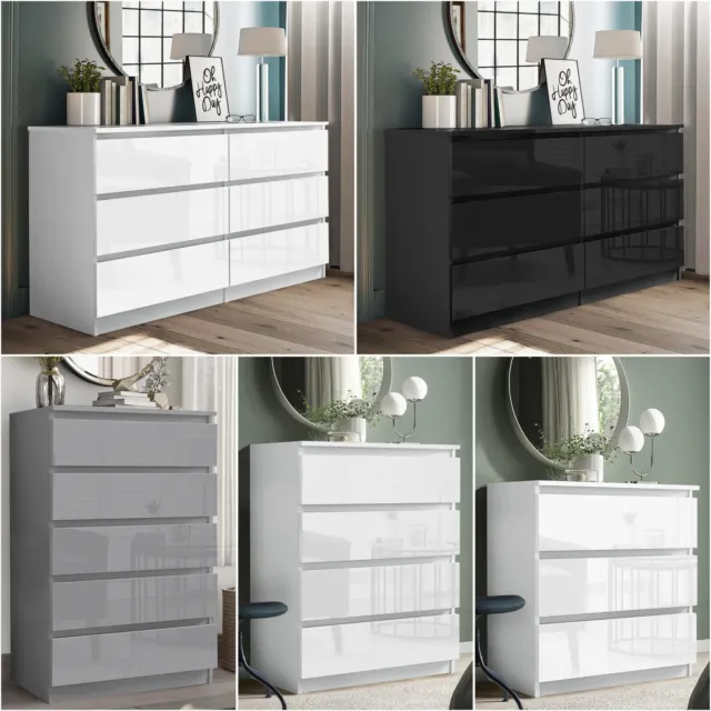 High Gloss Chest of Drawers Tall Wide Bedside Table Cabinet Bedroom Furniture